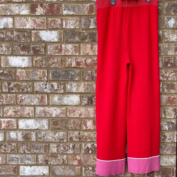 Free People Red & Pink Knit Sunday Flair Wide Leg High Waist Knit Pants Size M - Picture 9 of 12